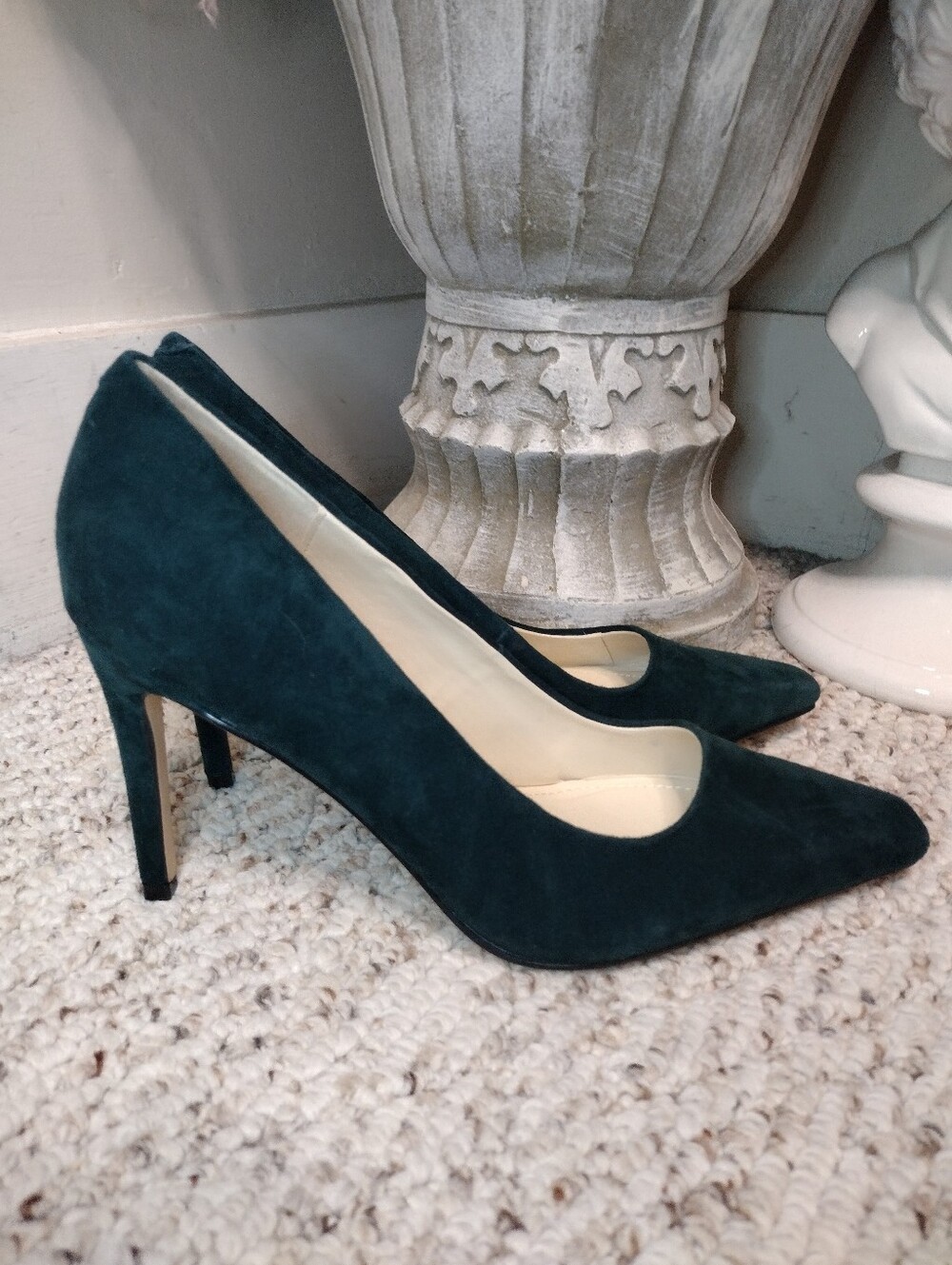 Nine West Oraye Classic Teal Suede Stiletto Heeled Pointed Toe Pumps